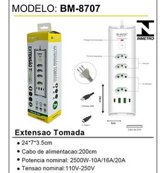 Extensão de tomada 200mm 2500w 110-220v