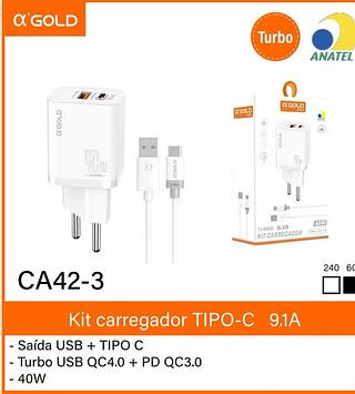 Kit Carregador TIPO C 9.1A 40W