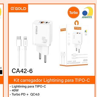 Kit carregador ios para tipo c 40w