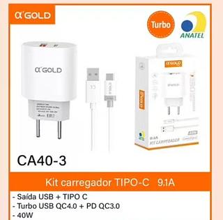 KIT Carregador de celular USB TC PD40w 9.1A saída USB tc CA40-3