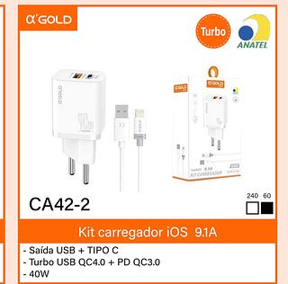 Kit carregador USB iOS 9.1A saída USB+TC