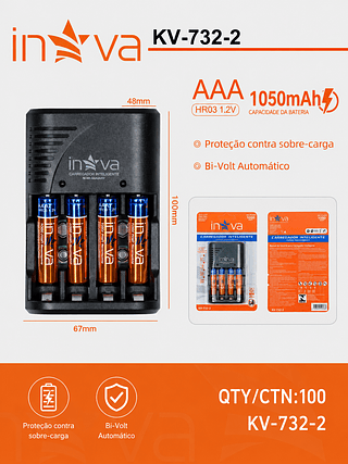 Carregador de pilha com 4pilhas AAA