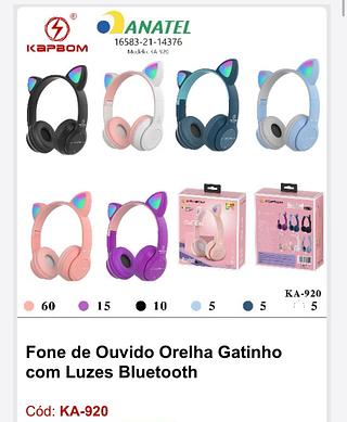 Fone de ouvido orelha gatinho com luz Bluetooth