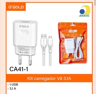 Carregador de celular 3.1A USB V8 saquinho agold