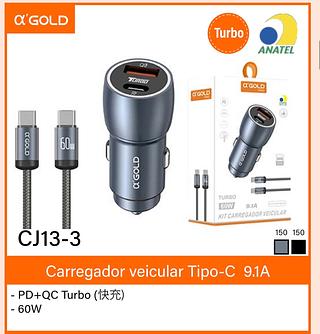 Carregador veicular KIT TC/TC USB 60W
