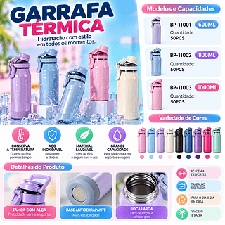 Copo de térmica 800ml com tampa silicone