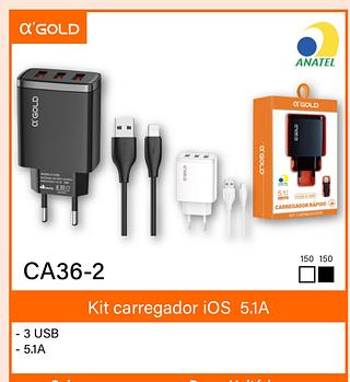 KIT CARREGADOR 5,1 IOS AGOLD