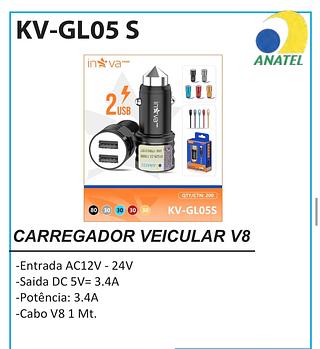 Carregador de veicular usb v8/ inova
